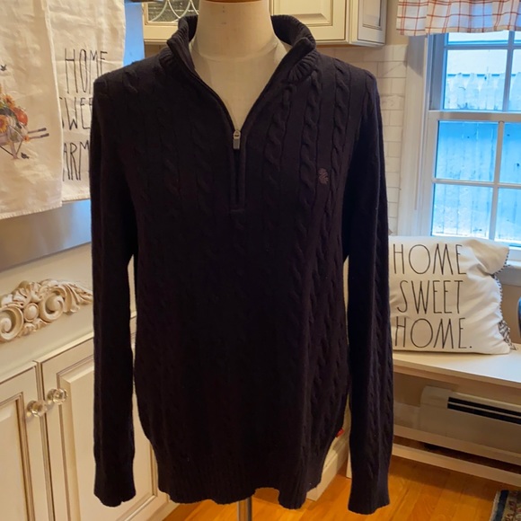 IZOD 🐊💯 QUALITY COTTON MENS CABLE KNIT ZIP FRONT SWEATER - Picture 1 of 8